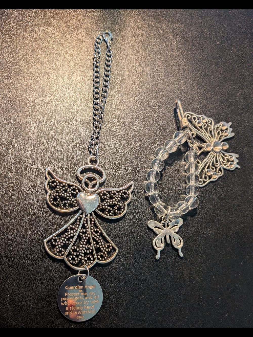 Silver Guardian Angel Pendant with Clear Bead Bracelet/ Purse Charms